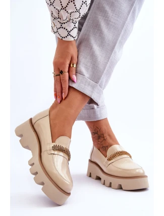 Modne Mokasyny Na Platformie Z Ozdobą Laura Messi 2600 Beżowe