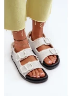 Jeansowe Zdobione Sandały Damskie Białe Irmale