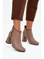 Skórzane Botki Ocieplane Na Słupku Beżowe Ivessara