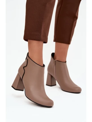 Skórzane Botki Ocieplane Na Słupku Beżowe Ivessara