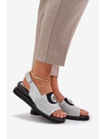 Sandały Damskie Na Koturnie Srebrne Isnnoria