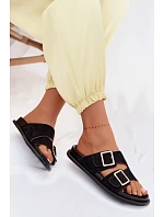 Dámské nazouváky z imitace semiše s zlatými přezkami Černé Selissea