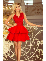Exkluzívne šaty s čipkovaným výstrihom Numoco CHARLOTTE - červené