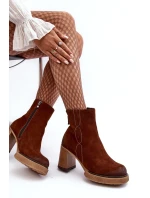 Zamszowe Botki Damskie Na Słupku Brązowe Lemar Remilda