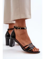 Sandały Na Słupku Z Paseczkami Czarne Enitia