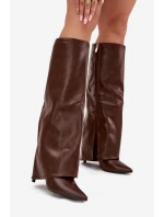 Ocieplane Kozaki Na Szpilce Z Wywiniętą Cholewką Czekoladowe Tamonia