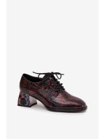 Skórzane Lakierowane Półbuty Damskie Na Obcasie Z Kryształkami Artiker 57C0073 Bordowe