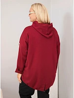 Dámska mikina Plus Size z viskózy s kapucňou a ozdobnými pruhmi, bordová farba Dámska mikina Plus Size z viskózy s kapucňou a ozdobnými pruhmi, bordová farba