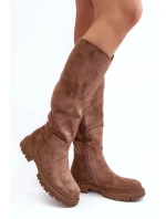 Ocieplane Kozaki Damskie Przed Kolano Brązowe Heliofa