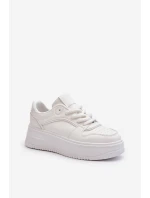 Sneakersy Damskie Na Platformie Eko Skóra Białe Vhisper