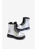 Ocieplane Botki Dziewczęce Lakierowane Na Zamek Srebrne Novita