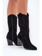 Ażurowe Kozaki Kowbojki Na Słupku S.Barski HY51-606 Czarne