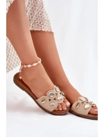 Klapki Damskie Na Płaskim Obcasie Ze Złotymi Przypinkami Beżowe Nalothiel