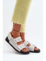 Jeansowe Zdobione Sandały Damskie Białe Irmale