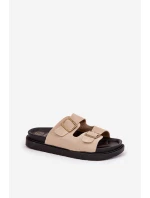 Klapki Damskie Na Platformie Z Klamrami Beżowe Simbes