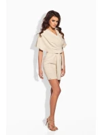 Dámske šaty netopierie strih s opaskom stredne dlhé - Béžová / S - Lemoniade Dámske šaty netopierie strih s opaskom stredne dlhé - Béžová / S - Lemoniade