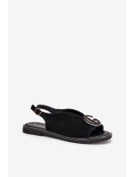 Płaskie Sandały Z Ozdobą Czarne Haliones