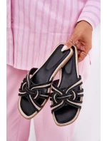 Klapki Damskie Płaskie Z Przeplatającymi Się Paskami Czarne Acimine