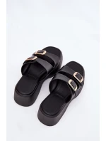 Klapki Damskie Na Koturnie I Platformie Z Klamrami Czarne Nitarelia