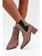 Skórzane Zamszowe Botki Damskie Na Słupku Ocieplane Artiker 57C0045 Beżowe