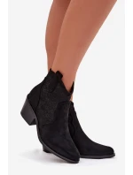 Dámské perforované kotníkové boty na podpatku S.Barski HY61-8013 Černé