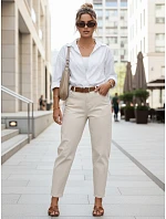 Dámske džínsy regular fit s vysokým pásom ecru FashionStreet UY2987