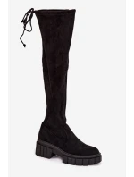 Zamszowe Damskie Kozaki Za Kolano Czarne Cheera