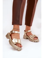 Eko Skórzane Sandały Damskie Z Klamrą Złote Gofielle