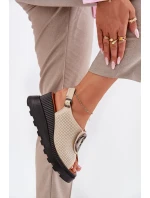 Skórzane Sandały Damskie Na Koturnie Z Ozdobą Artiker 56C0111 Beżowe