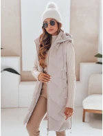 Dámska dlhá prešívaná vesta s kapucňou béžová FashionStreet TY5099