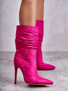 Damskie Marszczone Botki Kozaki Różowe Laguna