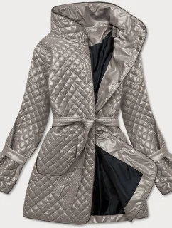 Prešívaná dámska bunda vo farbe cappuccino s opaskom (7262)