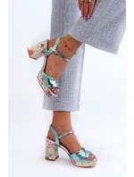 Sandały Damskie Na Słupku W Kwiaty D&A CR980 Błękitne