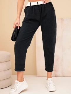 Dámske manšestrové nohavice s opaskom čierne