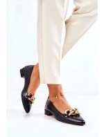 Skórzane Wężowe Czółenka Czarne Elissabeth