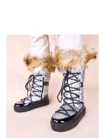 Dámske snehové topánky AT001 Silver with black - CHIC shoes Dámske snehové topánky AT001 Silver with black - CHIC shoes