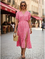 Dámske midi šaty s kvetinovým vzorom v ružovej farbe FashionStreet EY2658 Dámske midi šaty s kvetinovým vzorom v ružovej farbe FashionStreet EY2658