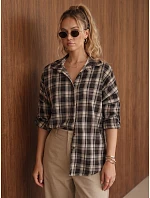 Dámska bavlnená košeľa s kockovaným vzorom, tmavohnedá, FashionStreet DY0512