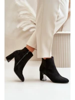 Ocieplane Botki Na Obcasie Słupku Z Lustrzanym Elementem Czarne Silvare