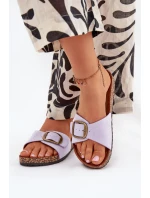 Klapki Damskie Z Klamrą Na Korkowej Platformie Liliowe Zavira