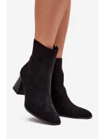 Botki Damskie Z Eko Zamszu Na Słupku Zamek Czarne Zelita