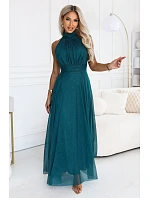 636-4 VERONICA – luxusné dlhé šaty s brokátovým detailom a elegantným strihom – zelené 636-4 VERONICA – luxusné dlhé šaty s brokátovým detailom a elegantným strihom – zelené