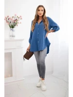 Bavlnená mušelínová košeľa Plus Size Dark Denim