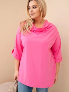 Dámske Plus veľkosť bavlnené voľné fit blúzka s vodou výstrih svetloružová