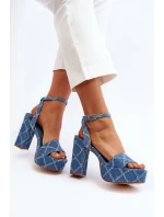 Jeansowe Sandały Na Słupku Niebieskie Acrana