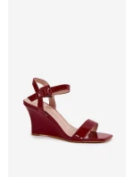 Lakierowane Sandały Damskie Na Koturnie Bordowe Vliraya