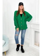 Sveter na gombíky s buffovými rukávmi zelený - Kesi