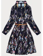 Dámske tmavomodré kvetinové plisované šaty s golierom (Z-56) Dámske tmavomodré kvetinové plisované šaty s golierom (Z-56)