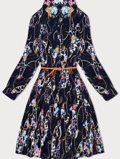 Dámske tmavomodré kvetinové plisované šaty s golierom (Z-56)