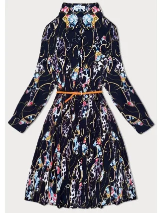 Dámske tmavomodré kvetinové plisované šaty s golierom (Z-56) Dámske tmavomodré kvetinové plisované šaty s golierom (Z-56)